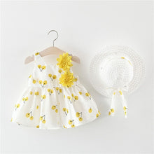 Load image into Gallery viewer, Floral Dress+Bow Hat 2pcs Clothes Set