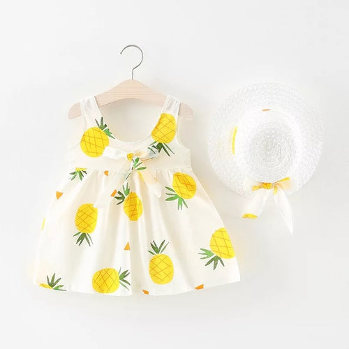 Pineapple Cherry Dress+Bow Hat